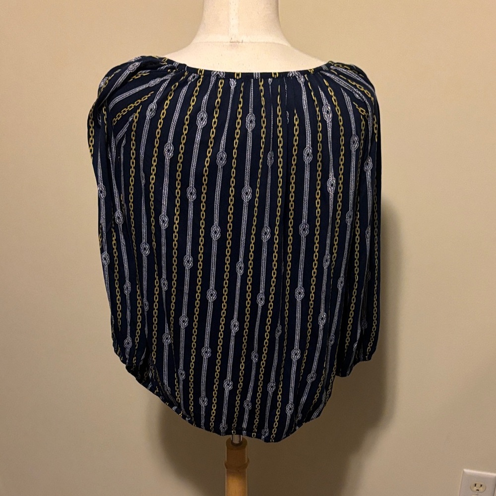 Michael Kors Navy and Gold Chain Print Blouse Size Medium - Picture 2 of 3